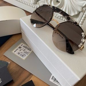 🆕Prada Jeweled Gold/Brown Round Sunglasses SPR52U
